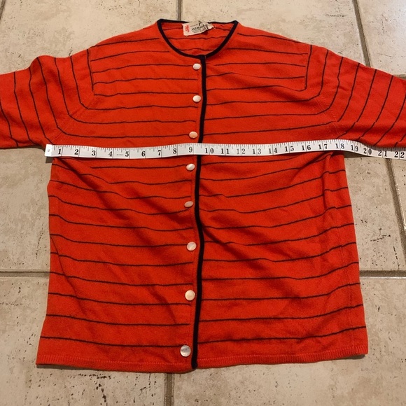 VINTAGE Pringle 100% PURE Cashmere Cardigan Orange Black Stripe McLelland S/M - Picture 5 of 6